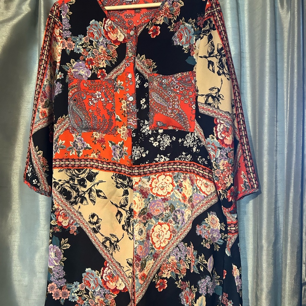 Valerie Stevens Multicolor Floral Patchwork Blouse